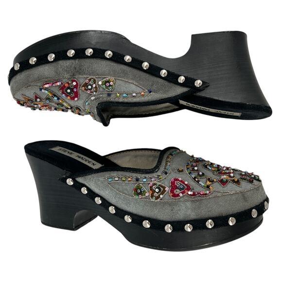 Steve Madden Firey Beaded Wooden Studded Slip On Clogs Western Boho Chic Size 7 - Picture 10 of 16